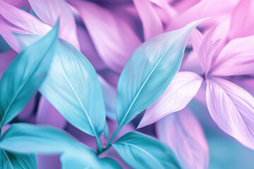 Fototapeta premium Dreamy pastel-toned leaves in soft pink and turquoise hues
