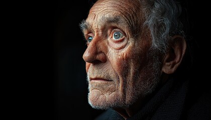 Obraz premium A pensive elderly man gazes thoughtfully into the distance