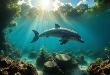 Fototapeta premium Underwater view of a dolphin