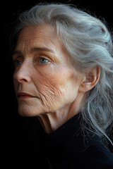 A Profile Portrait of an Elderly Woman with Gray Hair