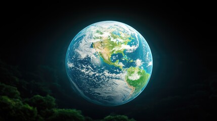 Obraz premium Planet Earth glowing in the dark void of outer space with a view of North America.