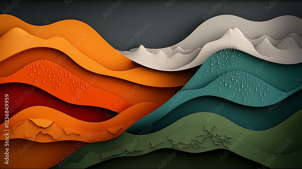 Poster dynamic rainfall pattern map visualization abstract art digital design colorful gradients aerial vie