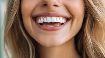 Fototapeta premium Young blonde woman with perfect white smile