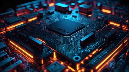 Obraz premium Glowing Neon Nodes Digital Technology Background for AI Presentations or Websites