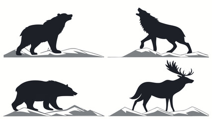 big-mammals-of-the-northern-lands-vector-silhouette. Adobe Illustrator Artwork
