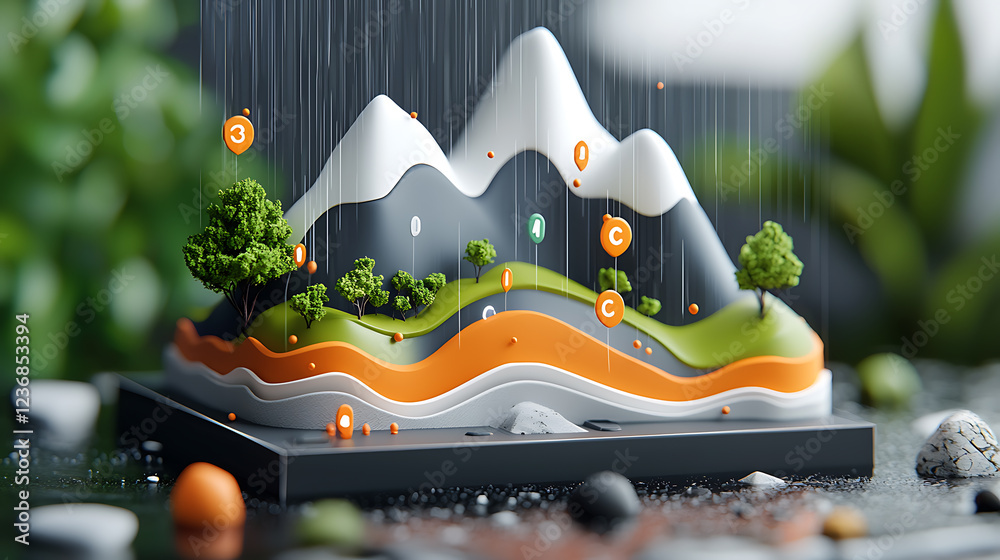 Poster dynamic rainfall data visualization in artistic landscape design nature environment 3d model engagin