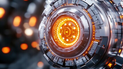 Fototapeta premium Futuristic Technology Core with Glowing Orange Lights and Metallic Design