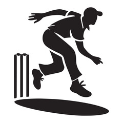 Cricket Player Bowling Silhouette Illustration for Sports Designs