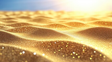 Shimmering Golden Sand Dunes Under Bright Sunlight Reflection