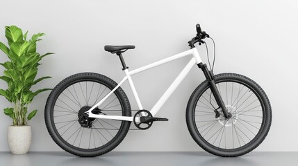Naklejka premium Modern White Mountain Bike Against Minimalist Background Design
