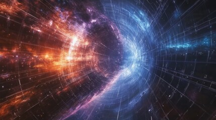 Obraz premium Captivating artwork of earth enveloped in a vibrant space time warp grid with cosmic detail