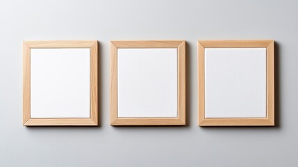 Three Empty Frames on a Light Gray Background for Artwork Display