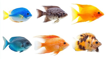 Colorful Tropical Fish Collection on White Background for Aquatic Themes