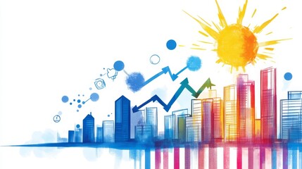 Fototapeta premium Artistic Roadmap to Entrepreneurial Success - Growth, innovation, opportunity, prosperity, and sunshine symbolize a bright future for ambitious entrepreneurs.