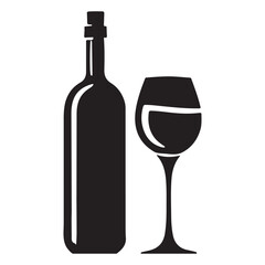 Wine Bottle and Glass Silhouette Illustration for Winery Designs