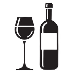Wine Bottle and Glass Silhouette Illustration