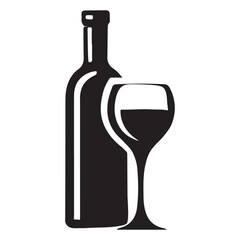 Wine Bottle and Glass Silhouette Vector Graphic