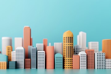 Obraz premium Colorful city skyline model on turquoise background.