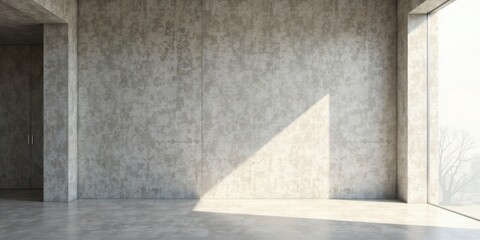 Sunlit Minimalist Interior Room with Concrete Wall and Large Window