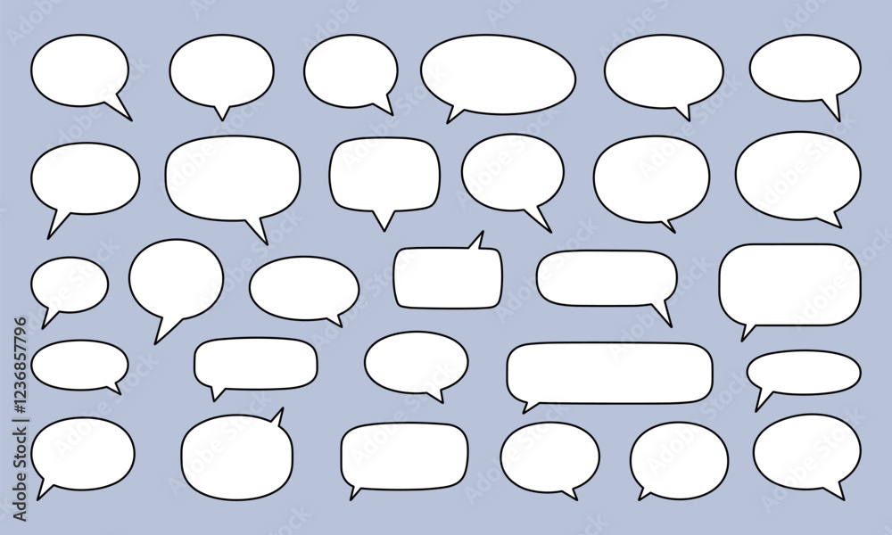 Poster a set of speech bubbles in different shapes and sizes. cartoon comic text bubble with black outlines
