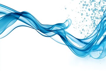 Naklejka premium Blue Water Wave Abstract - Abstract image of flowing blue water with bubbles, perfect for backgrounds or website design. Clean and modern aesthetic.