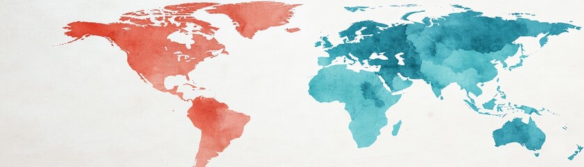 Colorful world map illustration with watercolors.