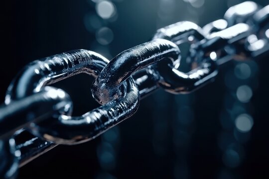 Close-up of metallic chains in dark, showcasing their strength and resilience