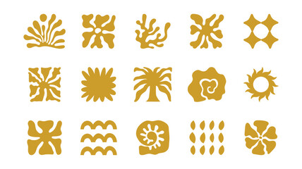 Vector modern art print elements in simple floral wavy and groovy naive style, ocean and vacation theme,  flowers and plants, floral botanic hand drawn design templates, modern art prints