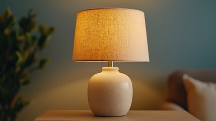 Illuminated table lamp in cozy bedroom
