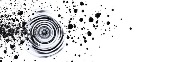 Abstract Black and White Swirl Design - A captivating abstract image featuring a swirling vortex of black and white, accented by scattered black dots on a white background.  Perfect for design project