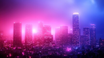 Dynamic nighttime city skyline with illuminated buildings urban environment vibrant energy los angeles