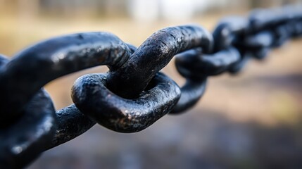 Close-up view of a weathered metal chain with blurred background texture