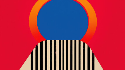 A striking geometric artwork captures the essence of mid-century design with vivid colors and bold patterns