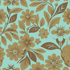 Seamless pattern with flowers and leaves. Hand drawn background. floral pattern for wallpaper or fabric. Flower rose. Botanic Tile.