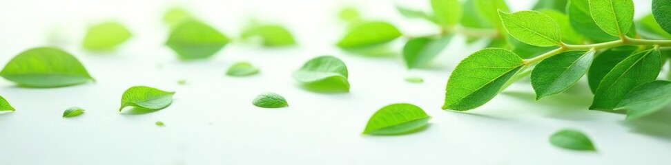 Obraz premium Delicate green leaves scattered on white surface, botanicals, botanical, plant