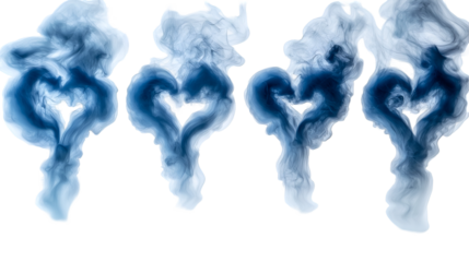 Blue Ink Hearts Abstract Swirling Design, Artistic Background with Love and Fluid Colors, isolated on transparent background.