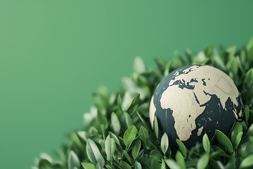 Globe resting among fresh green leaves.