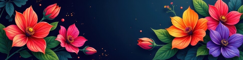 Fototapeta premium Bold brushstrokes, vibrant blooms, dark background, style, design