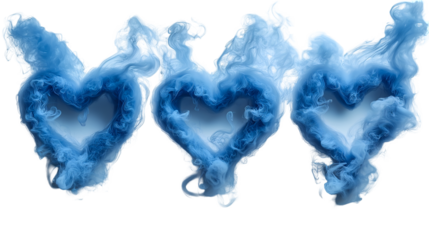 Blue Smoke Hearts Abstract Romantic Art, Elegant Background for Love and Peace Themes, isolated on transparent background.