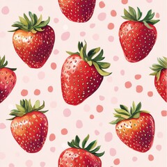 Vibrant strawberry patterns kitchen decor illustrative art whimsical style close-up perspective fresh concept for home aesthetics