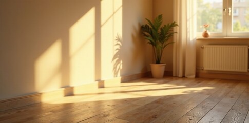 Fototapeta premium Soft morning light casts a warm shadow on floor, soft, ambiance, peaceful