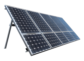 Energy saving solar panel power plant isolated white background, sustainable green energy concept