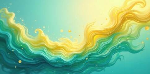 Softly swirling wisps of yellow and teal dance across a serene canvas, peaceful, swirl, color