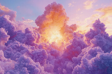 Fototapeta premium Dramatic sunset clouds with pink and purple hues illuminated by a golden glow.