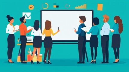 group of teachers from various ethnicities planning a lesson together in a classroom, surrounded by educational materials and a whiteboard Diverse groups of people collaborating 