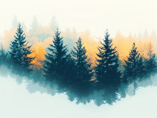 Misty forest with vibrant autumn foliage.