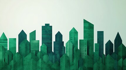 Modern green city skyline silhouette design.