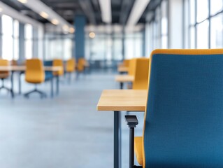 Modern office space with empty desks.