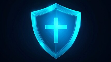 Obraz premium Health Warning Icon Featuring a Shield Symbol and Cross, Representing Protection and Immunity from Health Threats and Risks in an Abstract Digital Style