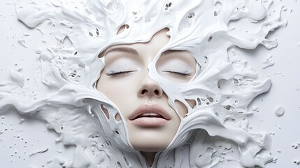 Serene Beauty with Abstract White Cream Background and Soft Features